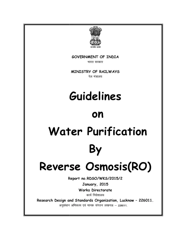 Guidelines On Water Purification By Reverse Osmosis(RO)