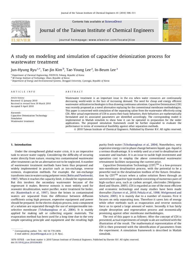 A Study On Modeling And Simulation Of Capacitive Deionization Process For Wastewater Treatment
