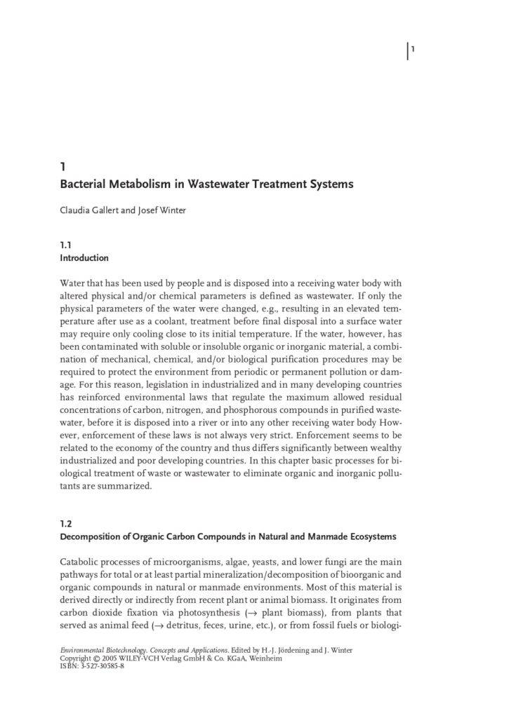 Bacterial Metabolism In Wastewater Treatment Systems