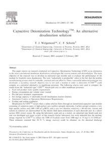 Capacitive Deionization Technologytm: An Alternative Desalination Solution