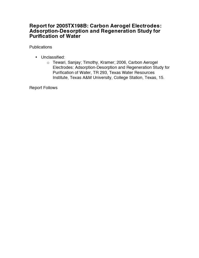 Carbon Aerogel Electrodes: Adsorption-Desorption And Regeneration Study For Purification Of Water