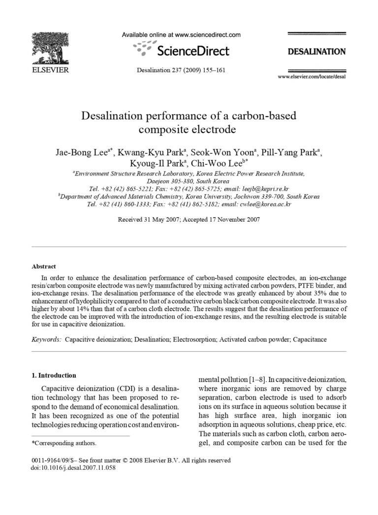 Desalination Performance Of a Carbon-Based Composite Electrode