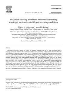 Evaluation Of Using Membrane Bioreactor For Treating Municipal Wastewater At Different Operating Conditions