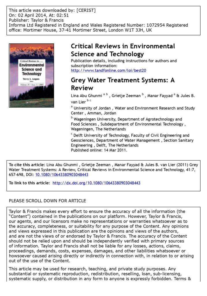 Grey Water Treatment Systems: A Review