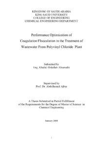 Performance Optimization of Coagulation/Flocculation in the Treatment of Wastewater From Polyvinyl Chloride Plant