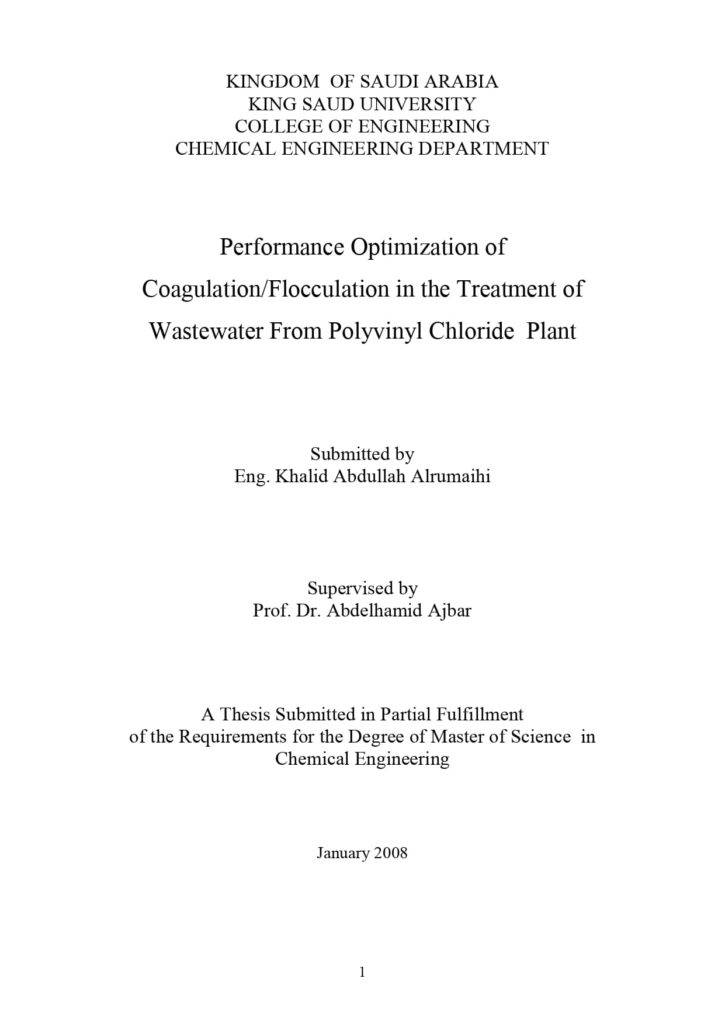Performance Optimization of Coagulation/Flocculation in the Treatment of Wastewater From Polyvinyl Chloride Plant