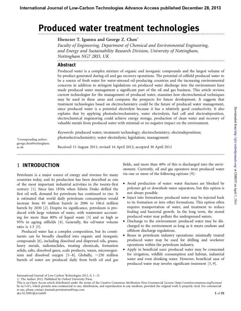 Produced Water Treatment Technologies