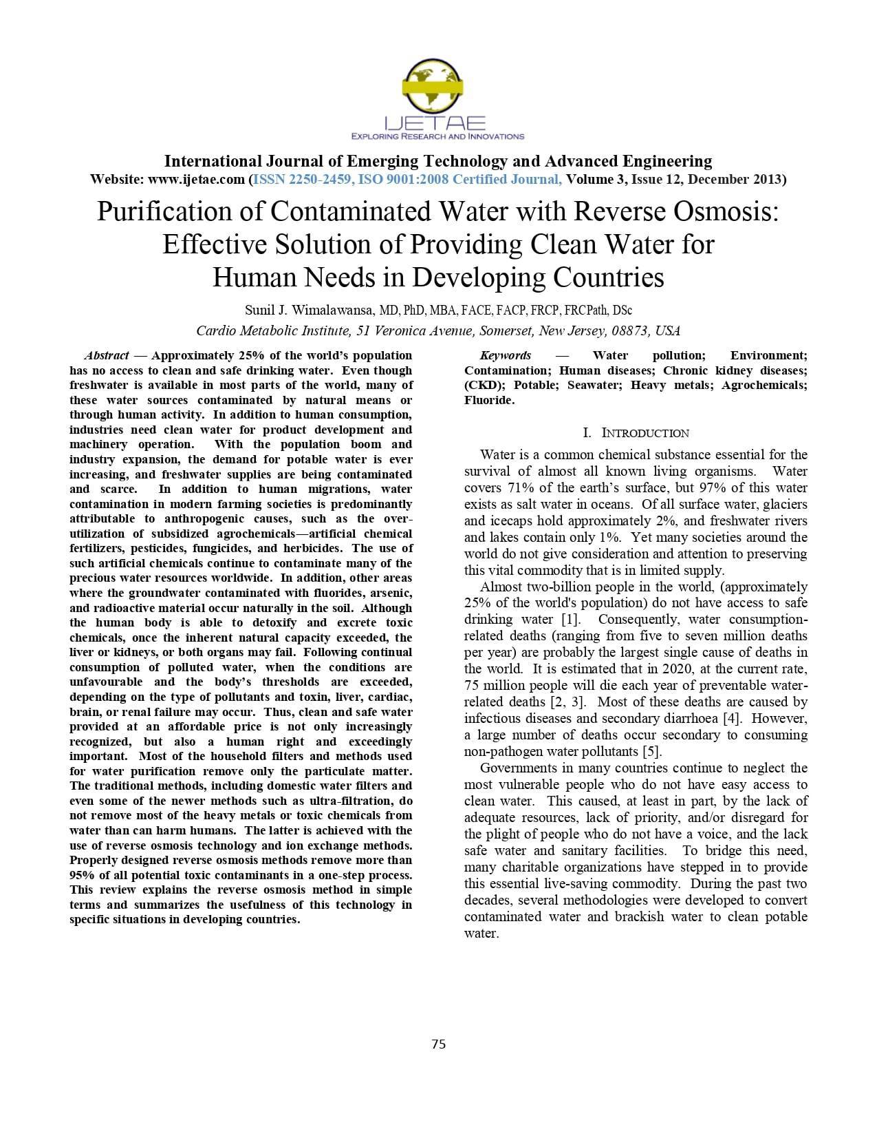 Purification Of Contaminated Water With Reverse Osmosis Effective