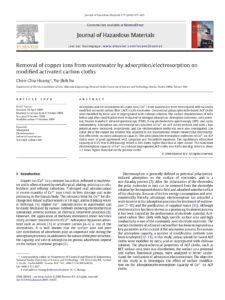 Removal Of Copper Ions From Wastewater By Adsorption/Electrosorption On Modified Activated Carbon Cloths
