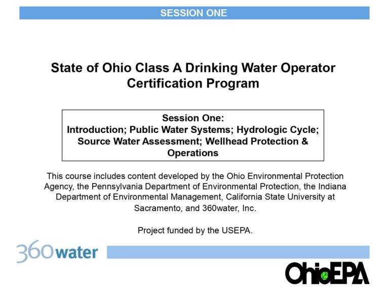 Session One: Introduction; Public Water Systems; Hydrologic Cycle; Source Water Assessment; Wellhead Protection & Operations