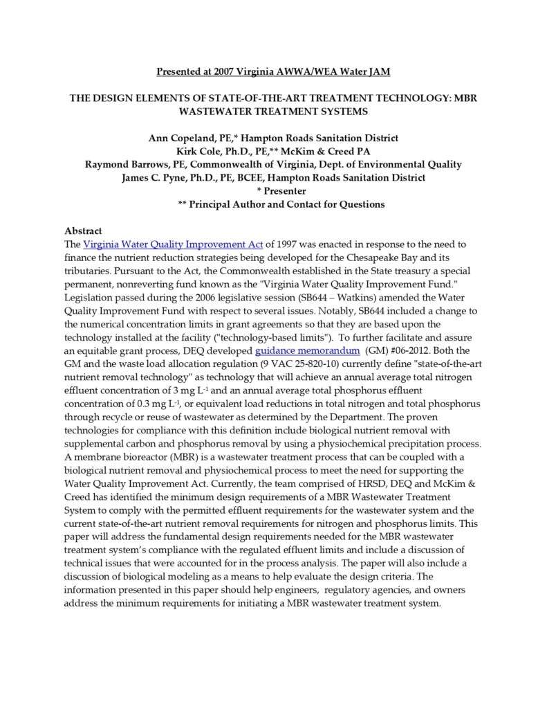 The Design Elements Of State‐Of‐The‐Art Treatment Technology: Mbr Wastewater Treatment Systems