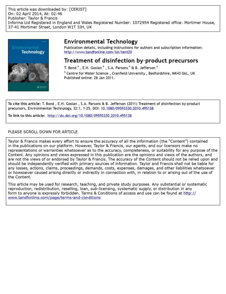 Treatment Of Disinfection By‐Product Precursors