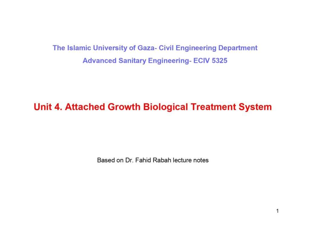 Unit 4 : Attached Growth Biological Treatment Systems