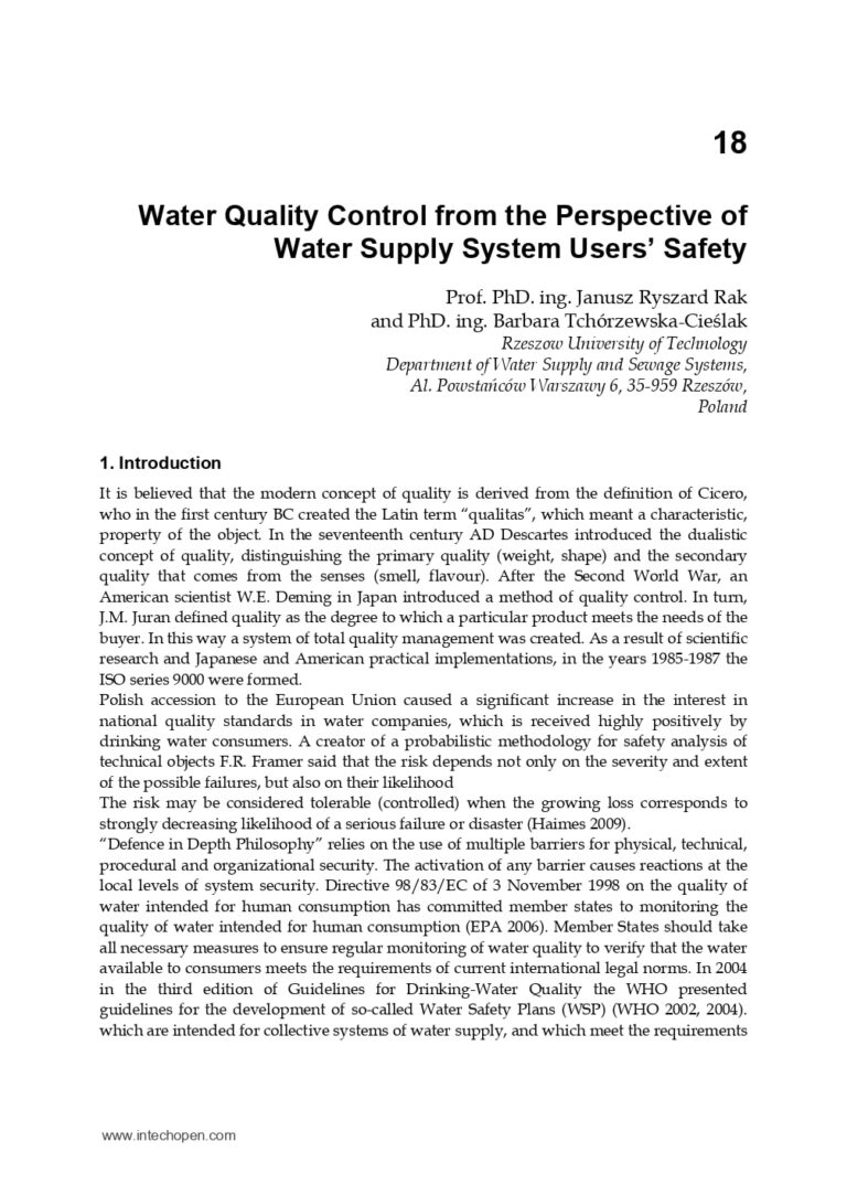 Water Quality Control from the Perspective of Water Supply System Users’ Safety