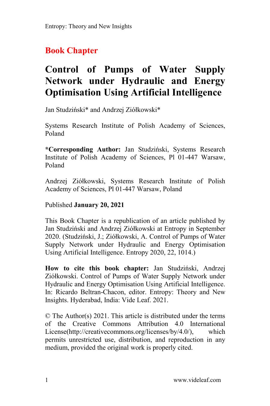 Control of Pumps of Water Supply Network under Hydraulic and Energy