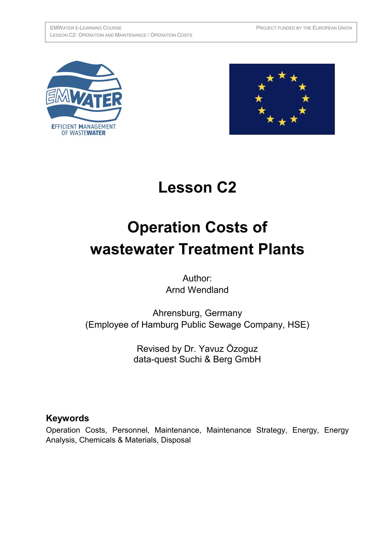 Lesson C2 Operation Costs Of Wastewater Treatment Plants AquaEnergy