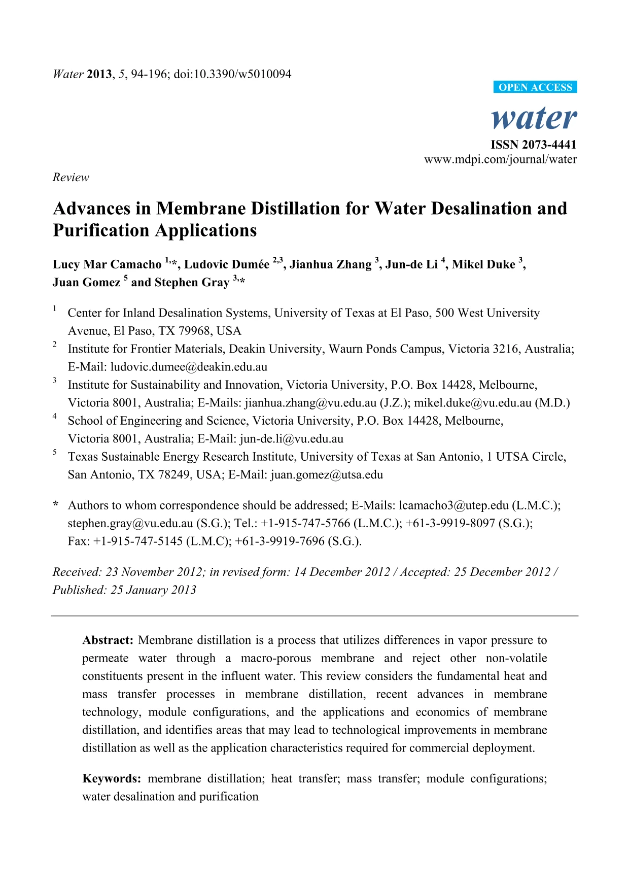 Advances in Membrane Distillation for Water Desalination and ...