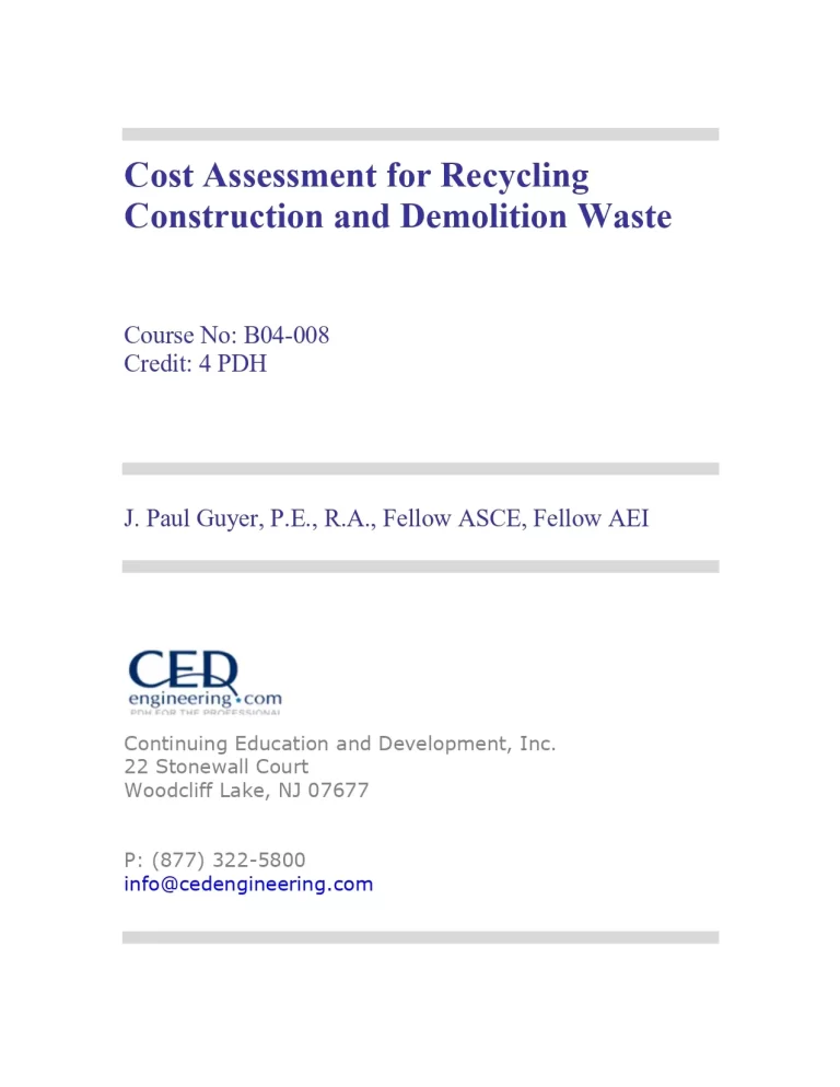 Cost Assessment for Recycling Construction and Demolition Waste