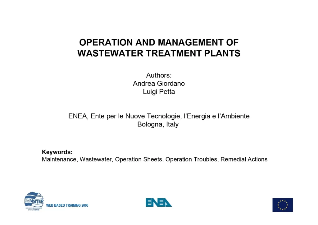 Operation And Management Of Wastewater Treatment Plants