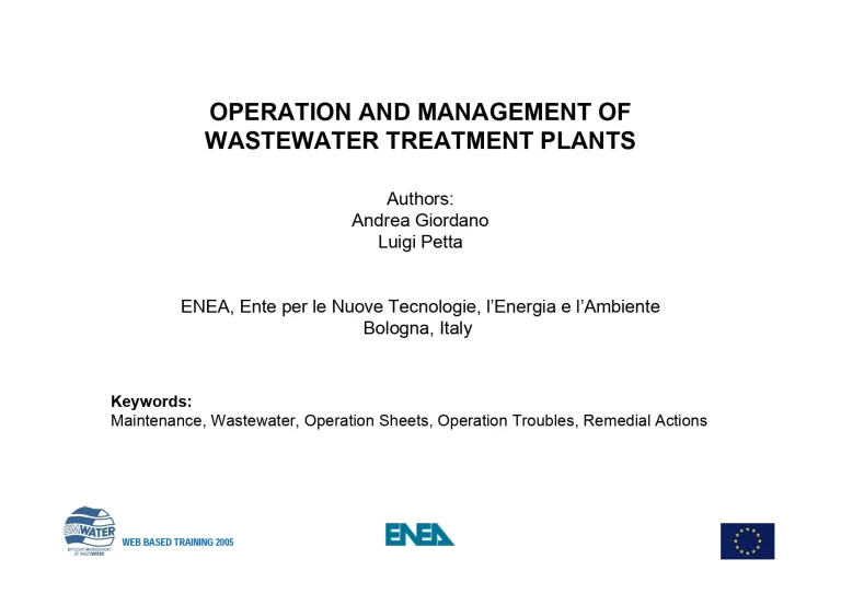 Operation And Management Of Wastewater Treatment Plants