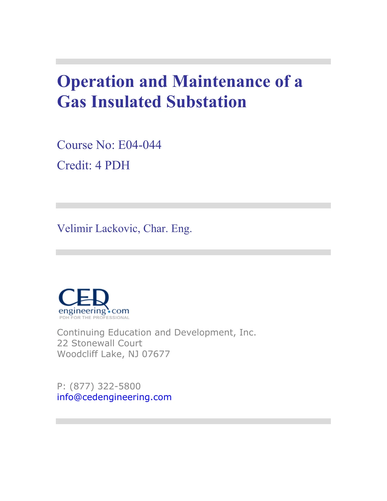 Operation and Maintenance of a Gas Insulated Substation AquaEnergy