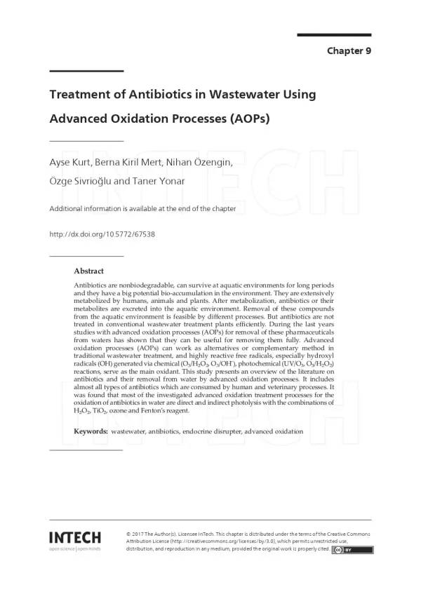 Treatment Of Antibiotics In Wastewater Using Advanced Oxidation ...