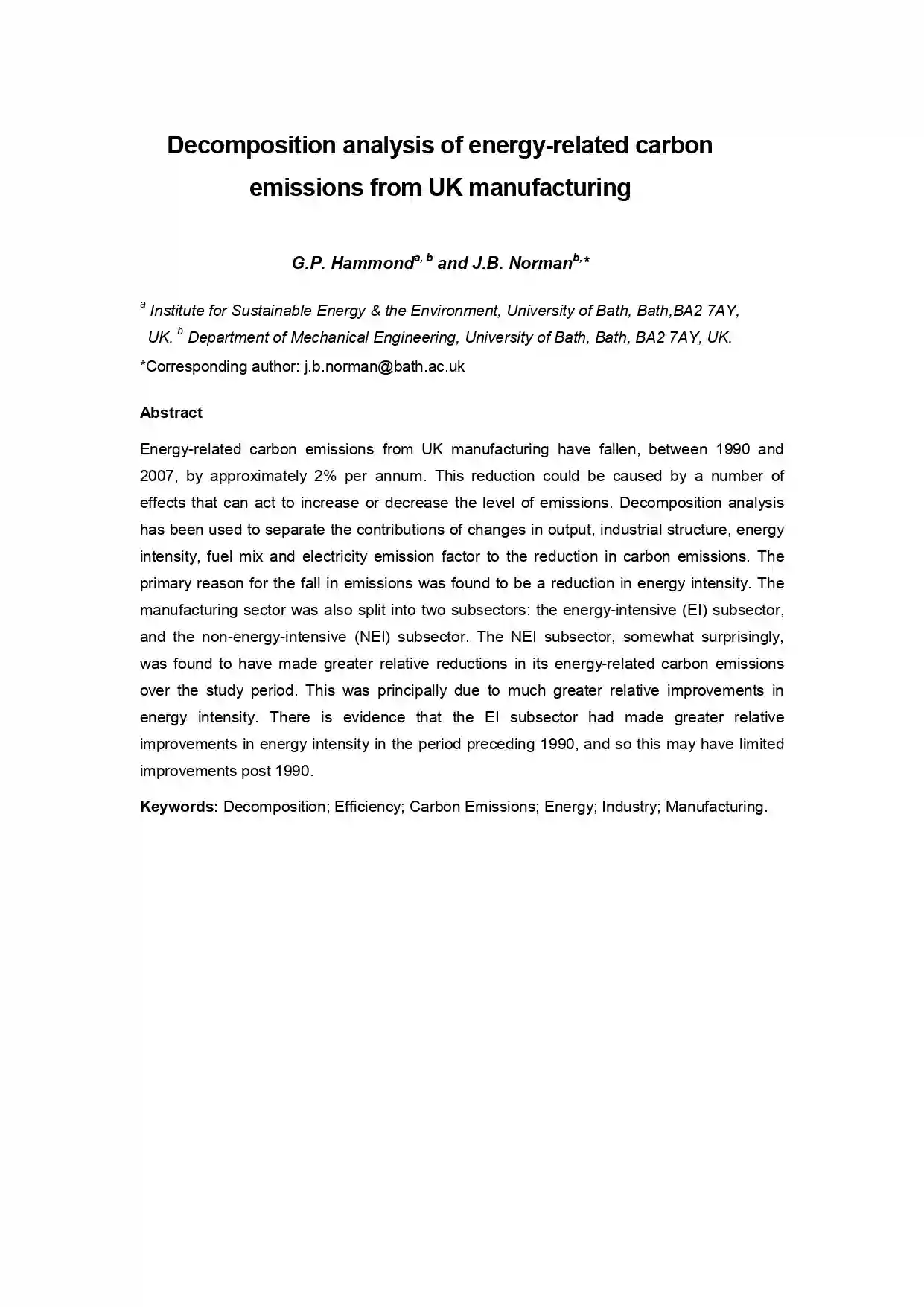 Decomposition Analysis of Energy-Related Carbon Emissions from UK ...