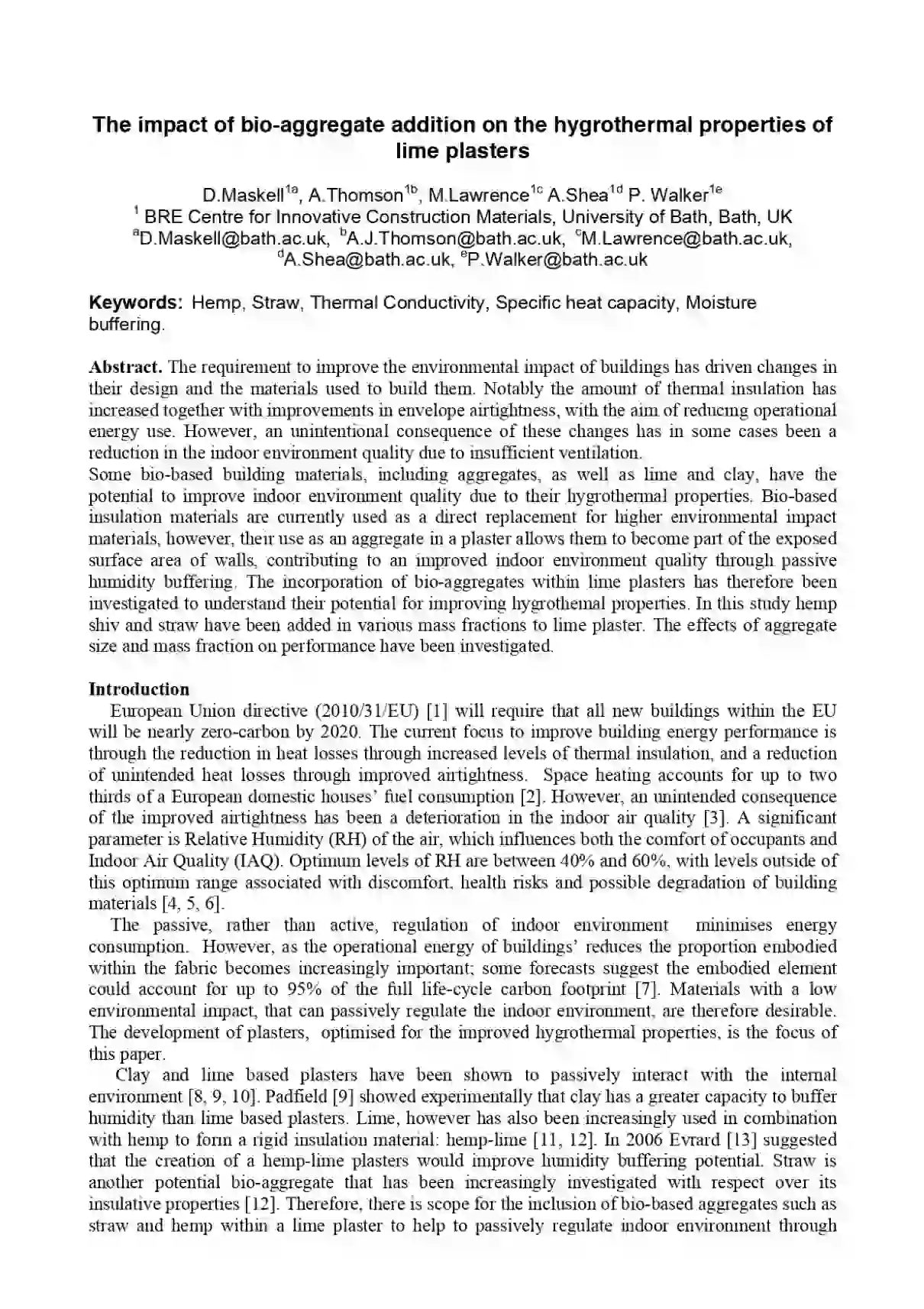 The Impact of Bio-Aggregate Addition on the Hygrothermal Properties of ...
