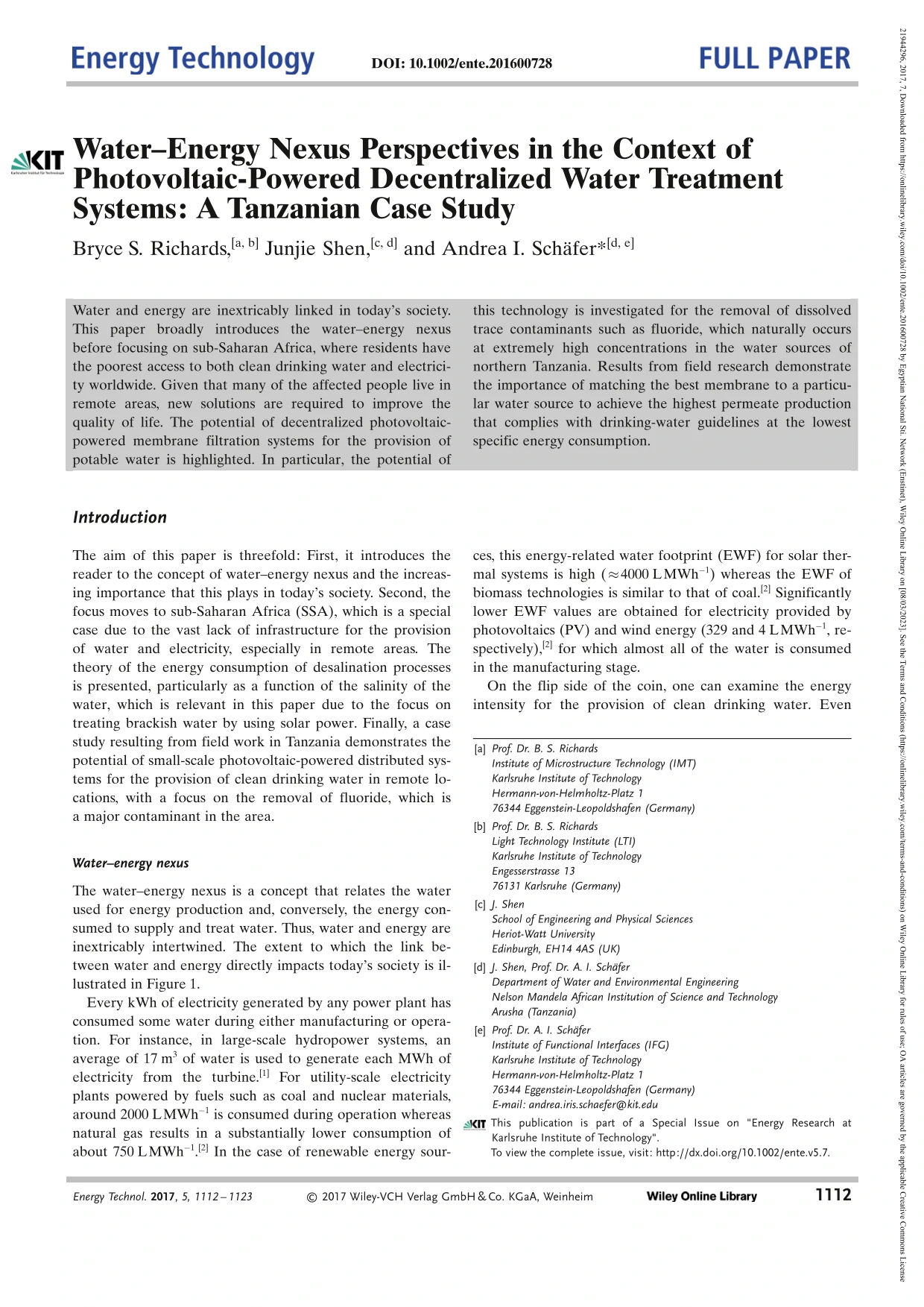 WaterEnergy Nexus Perspectives In The Context Of PhotovoltaicPowered