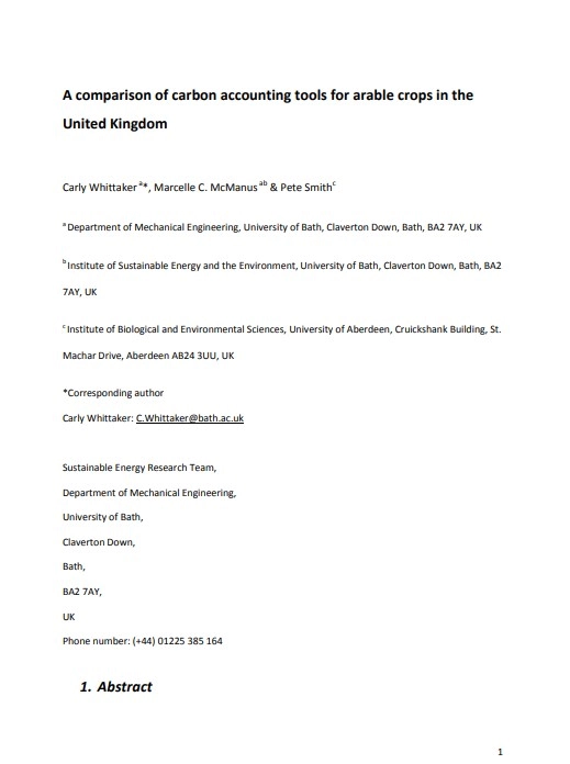 A comparison of Carbon Accounting Tools for Arable Crops in the United Kingdom