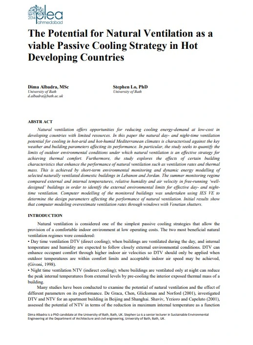 The Potential for Natural Ventilation as a Viable Passive Cooling Strategy in Hot Developing Countries