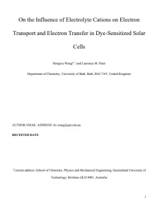 On the Influence of Electrolyte Cations on Electron Transport and Electron Transfer in Dye-Sensitized Solar Cells