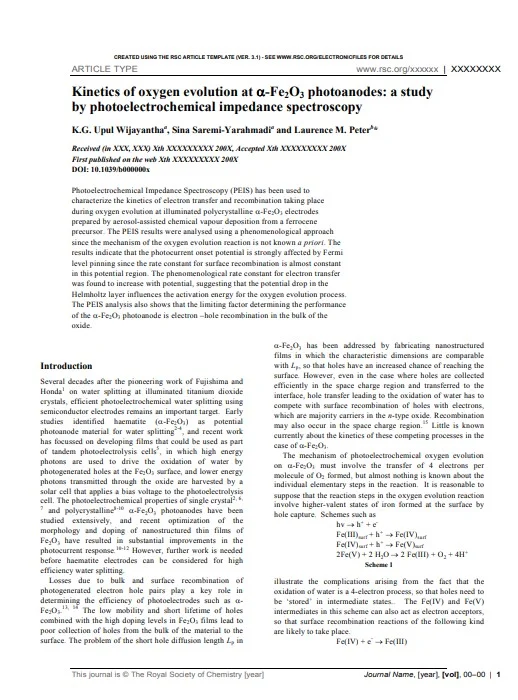 Kinetics of Oxygen Evolution at α_Fe2O3 Photoanodes a Study by Photoelectrochemical Impedance Spectroscopy