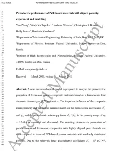Piezoelectric Performance of PZT-Based Materials with Aligned Porosity Experiment and Modelling