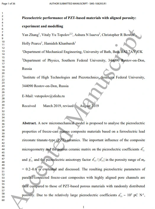 Piezoelectric Performance of PZT-Based Materials with Aligned Porosity Experiment and Modelling