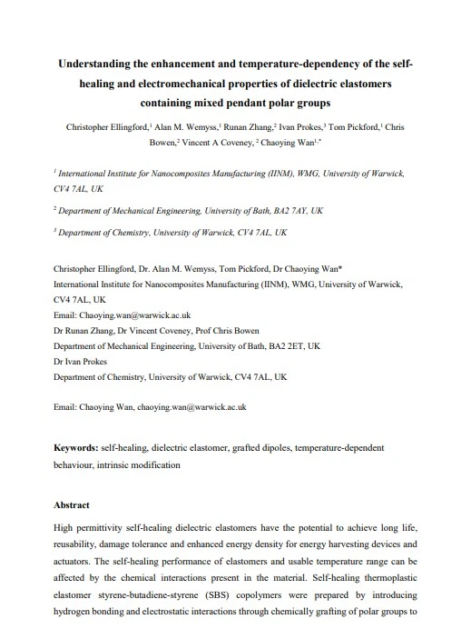 Understanding the Enhancement and Temperature Dependency of the Self Healing and Electromechanical Properties Ellingford