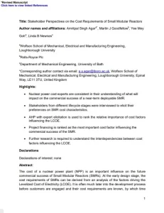 Stakeholder Perspectives on the Cost Requirements of Small Modular Reactors
