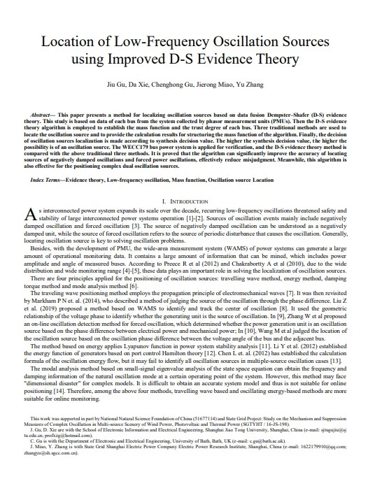 Location of Low-Frequency Oscillation Sources Using Improved D-S Evidence Theory