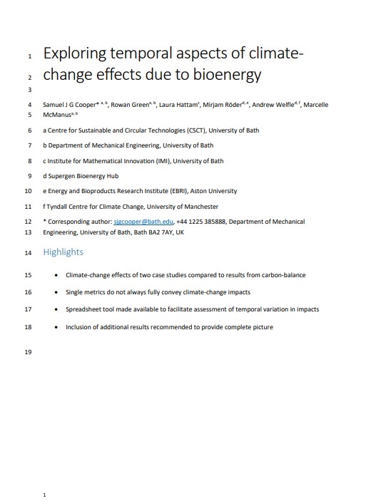 Exploring Temporal Apects of Climate Change Effects Due to Bioenergy
