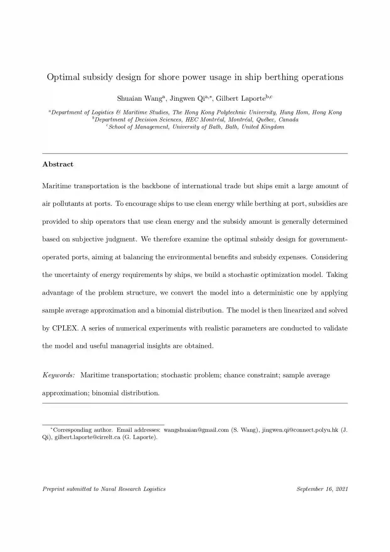 Optimal Subsidy Design for Shore Power Usage in Ship Berthing