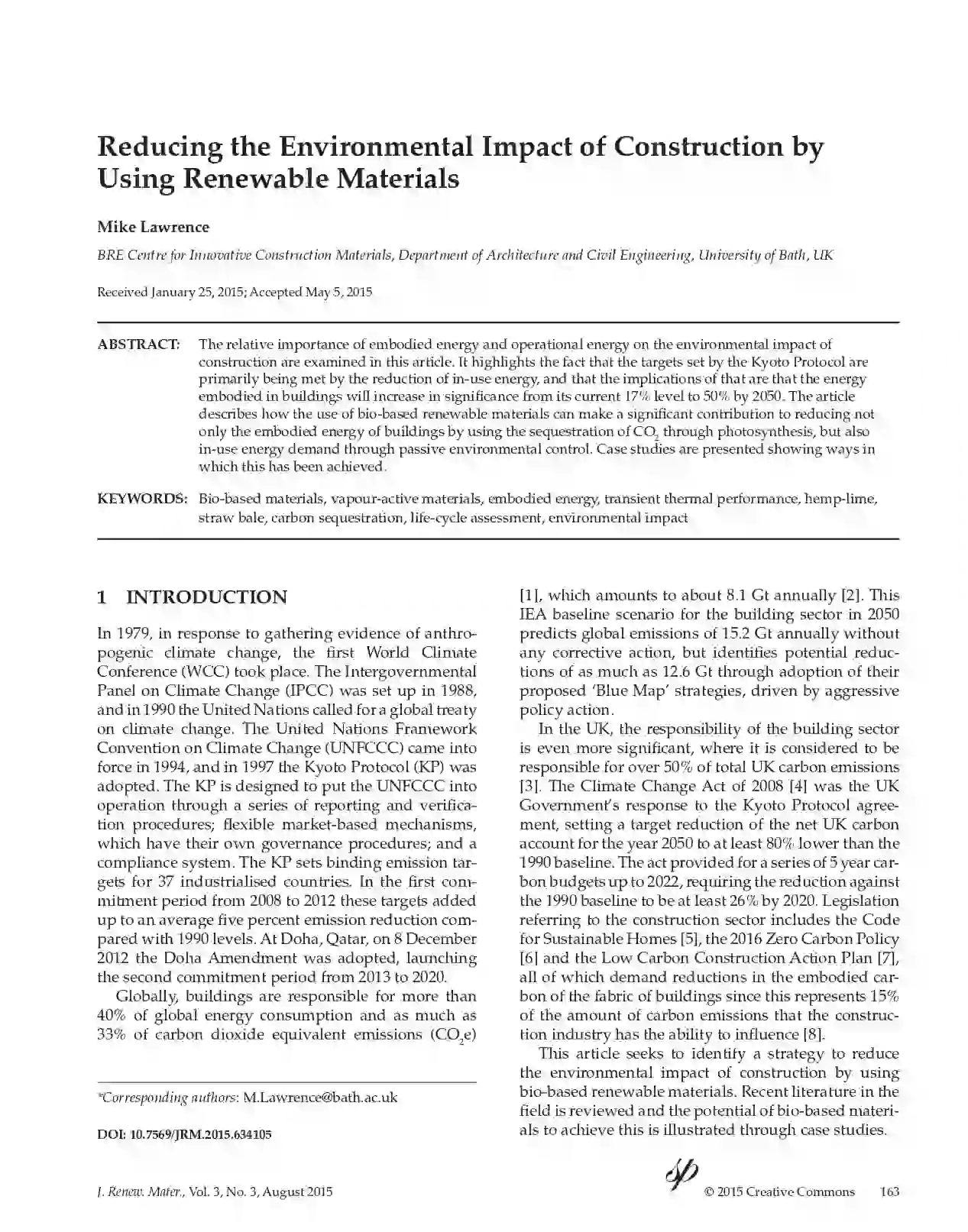 Reducing the Environmental Impact of Construction by Using Renewable ...