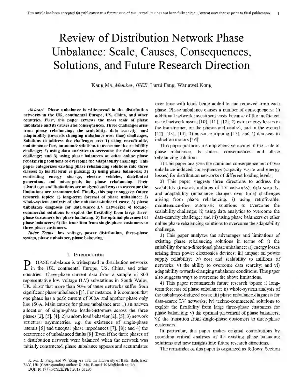 Review of Distribution Network Phase Unbalance: Scale, Causes Review of Distribution Network Phase Unbalance: Scale, Causes