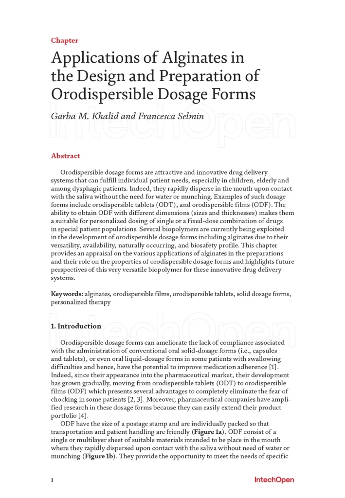 Applications of Alginates in the Design and Preparation of Orodispersible Dosage Forms