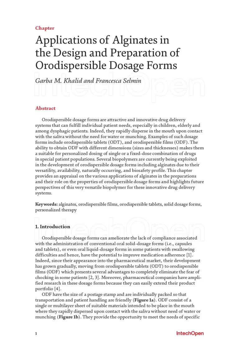 Applications of Alginates in the Design and Preparation of Orodispersible Dosage Forms