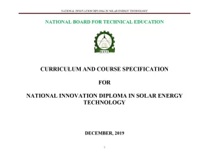 Curriculum And Course Specification For National Innovation Diploma In Solar Energy Technology