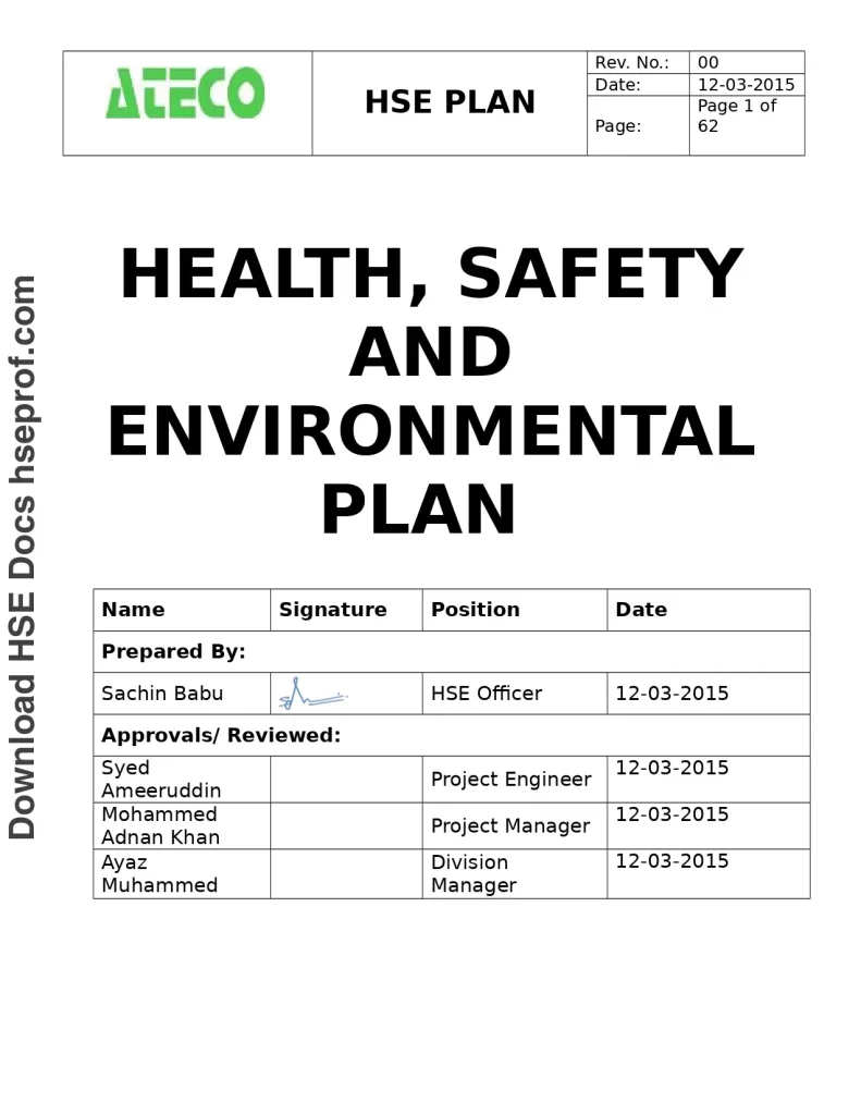 Health, Safety And Environmental Plan