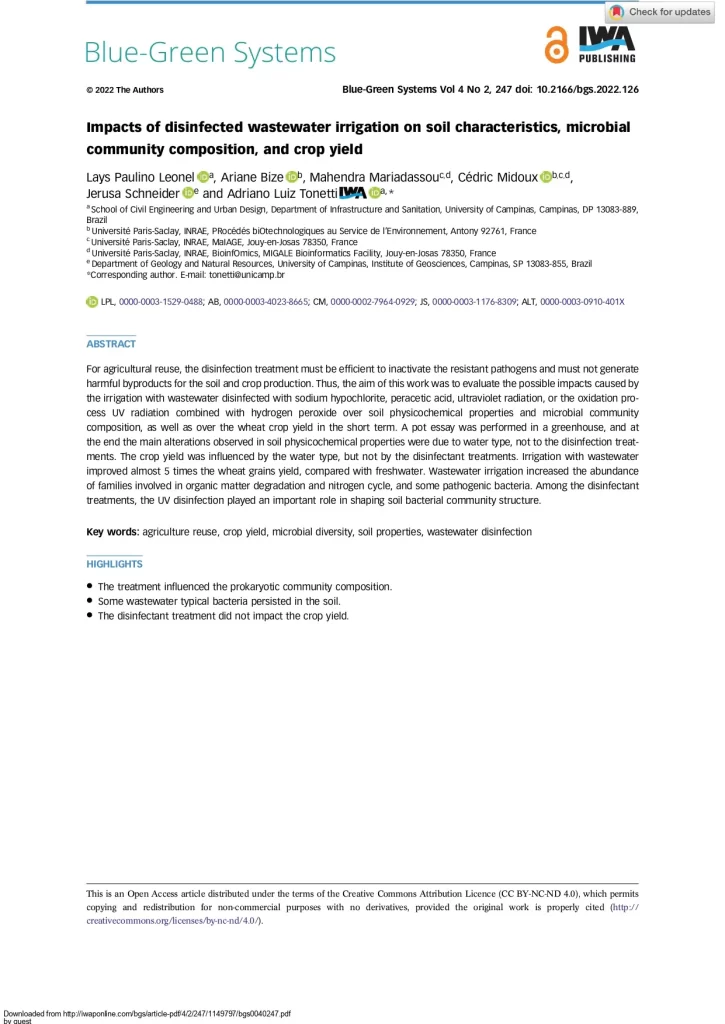 Impacts Of Disinfected Wastewater Irrigation On Soil Characteristics, Microbial Community Composition, And Crop Yield