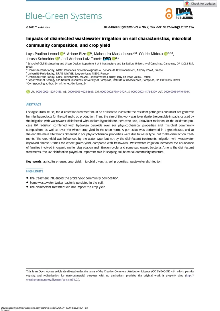 Impacts Of Disinfected Wastewater Irrigation On Soil Characteristics, Microbial Community Composition, And Crop Yield