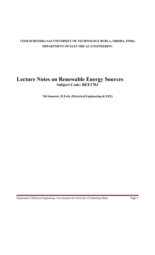 Lecture Notes on Renewable Energy Sources