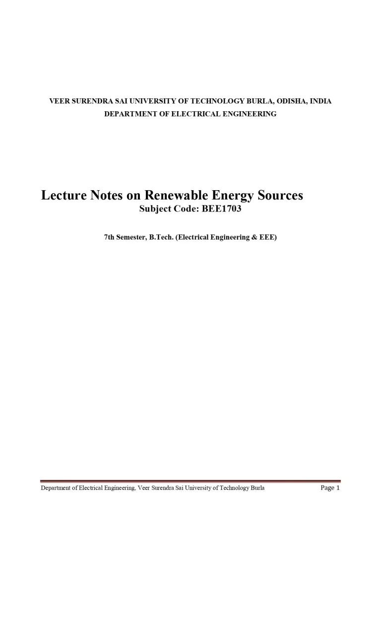 Lecture Notes on Renewable Energy Sources